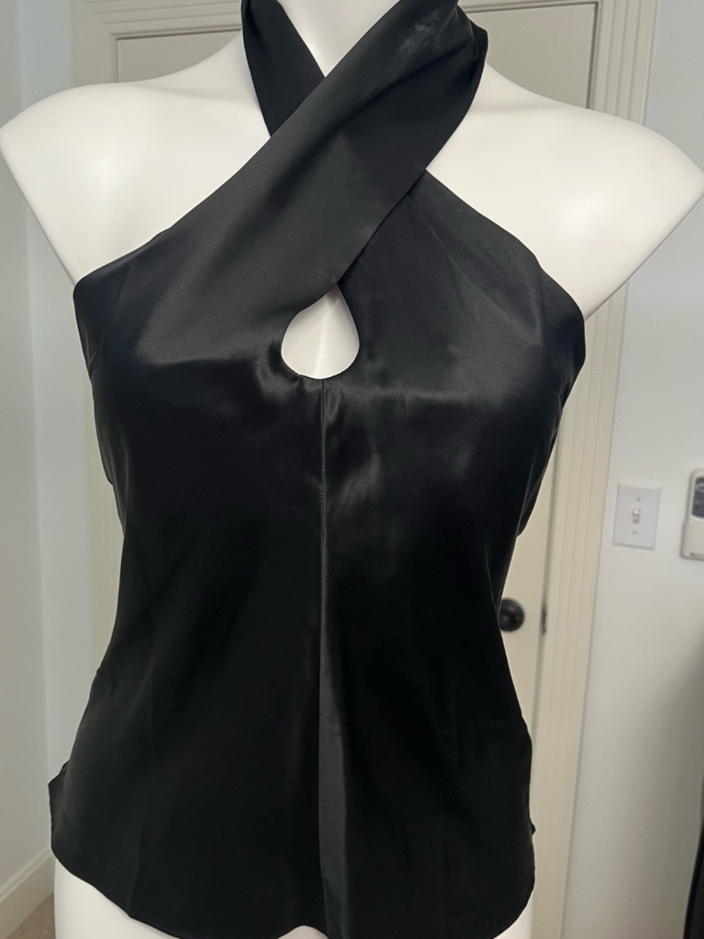 Forenza Black Silk/ Satin Crossover Halter Camisole